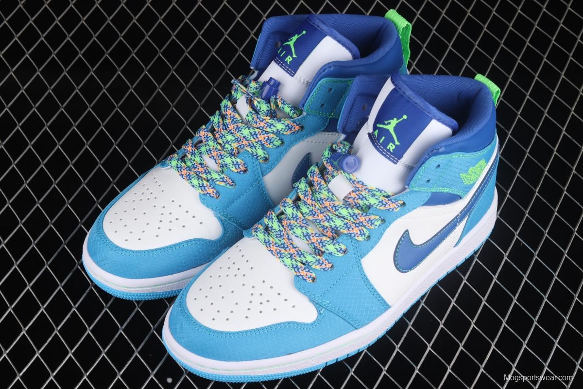 Air Jordan 1 Mid blue and green Chinese culture basketball shoes DA8010-400