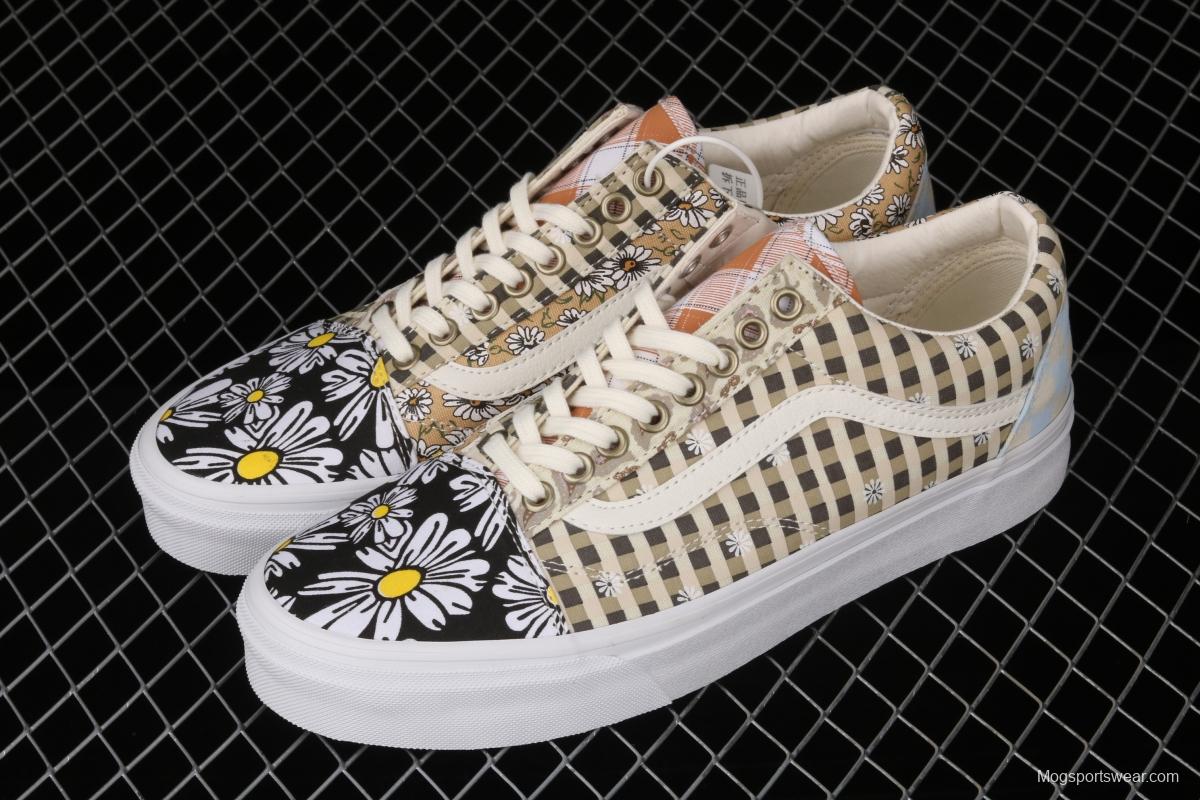 Vans Old Skool PEACEMINUSONE small chrysanthemum plaid low-top casual board shoes VN0A702J4201