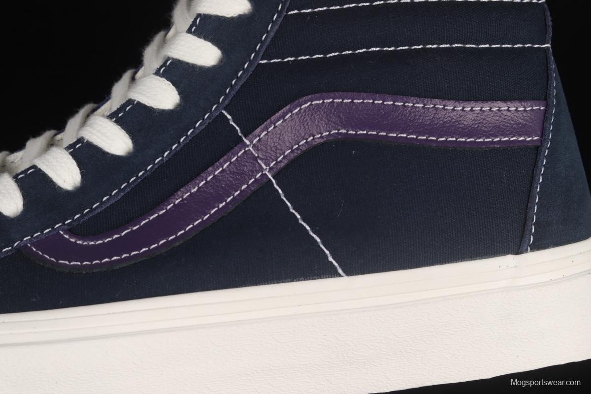 Vans Sk8-Hi vintage navy blue color matching high-top classic canvas skateboard shoes VN0A4BVB20T