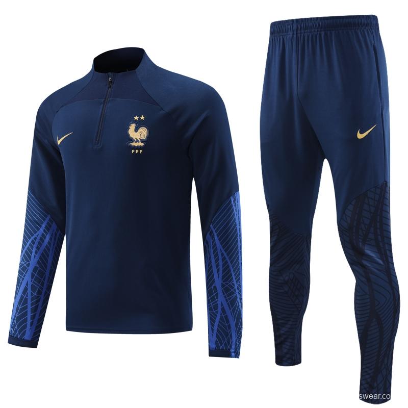 2022 France Navy Half Zipper Tracksuit Half Zipper Tracksuit