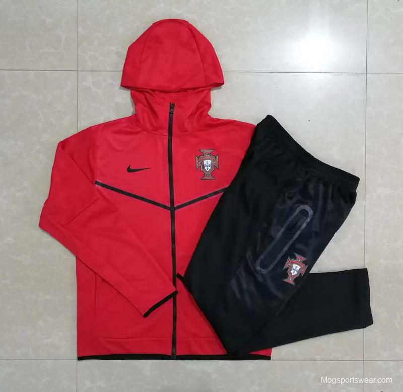 2022 Portugal Red Full Zipper Hoodie Tracksuit