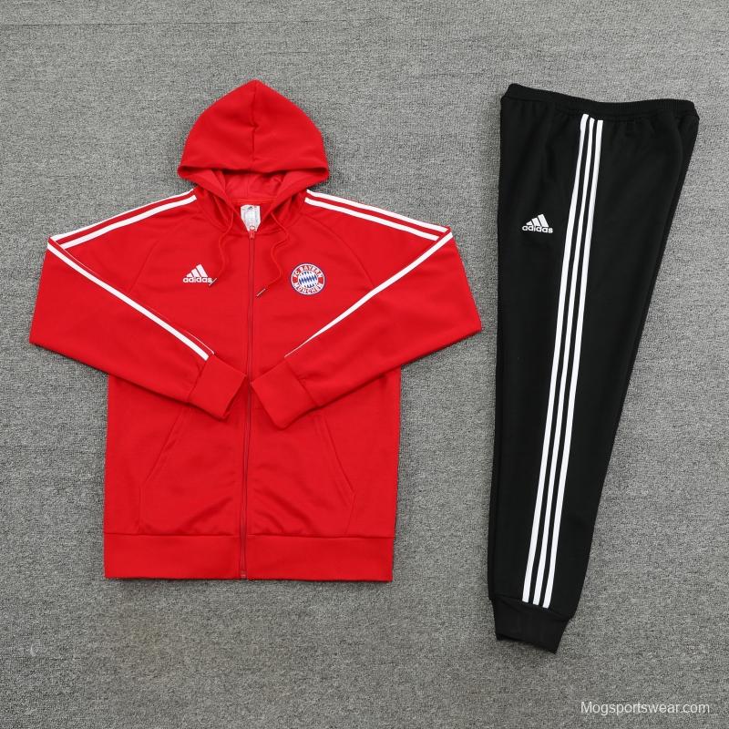 2023 Bayern Munich Red Hoodie Full Zipper Tracksuit