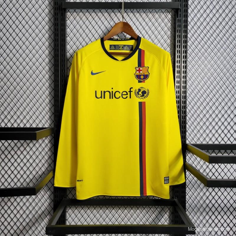 Long Sleeve Retro 08/09 Barcelona Away Yellow Jersey