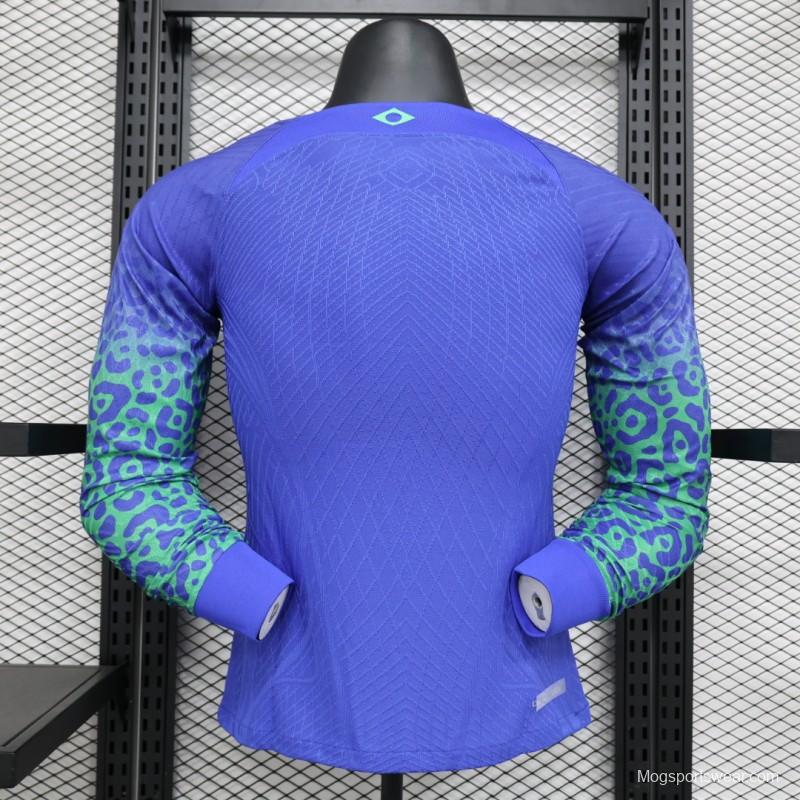 Player Version 2022 Brazil Away Blue Long Sleeve Jersey