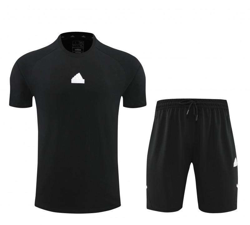 23/24 Adidas Black Cotton Short Sleeve Jersey+Shorts