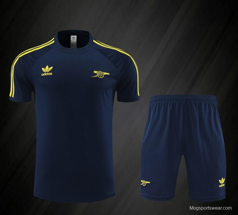 23/24 Arsenal Navy/Yellow Cotton Short Sleeve Jersey+Shorts