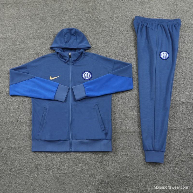 24/25 Inter Milan Blue Hoodie Full Zipper Jacket +Long Pants